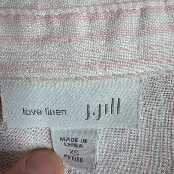 J Jill Shirt Women XS Petiie White/Pink Beachy 100% Linen Preppy School Striped - Picture 7 of 10